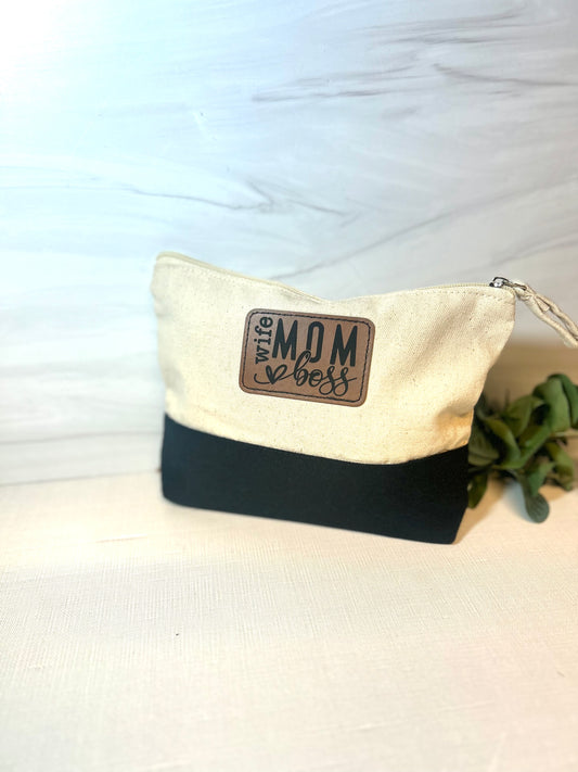 Makeup Bag w/ Leather Patch