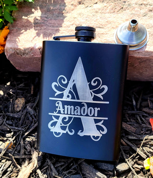 Engraved Black Matte Flask